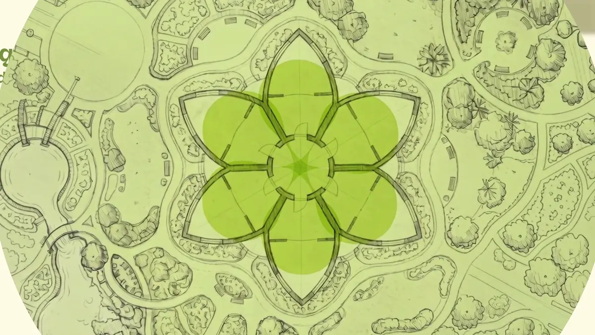 Architectural blueprint in the shape of a flower